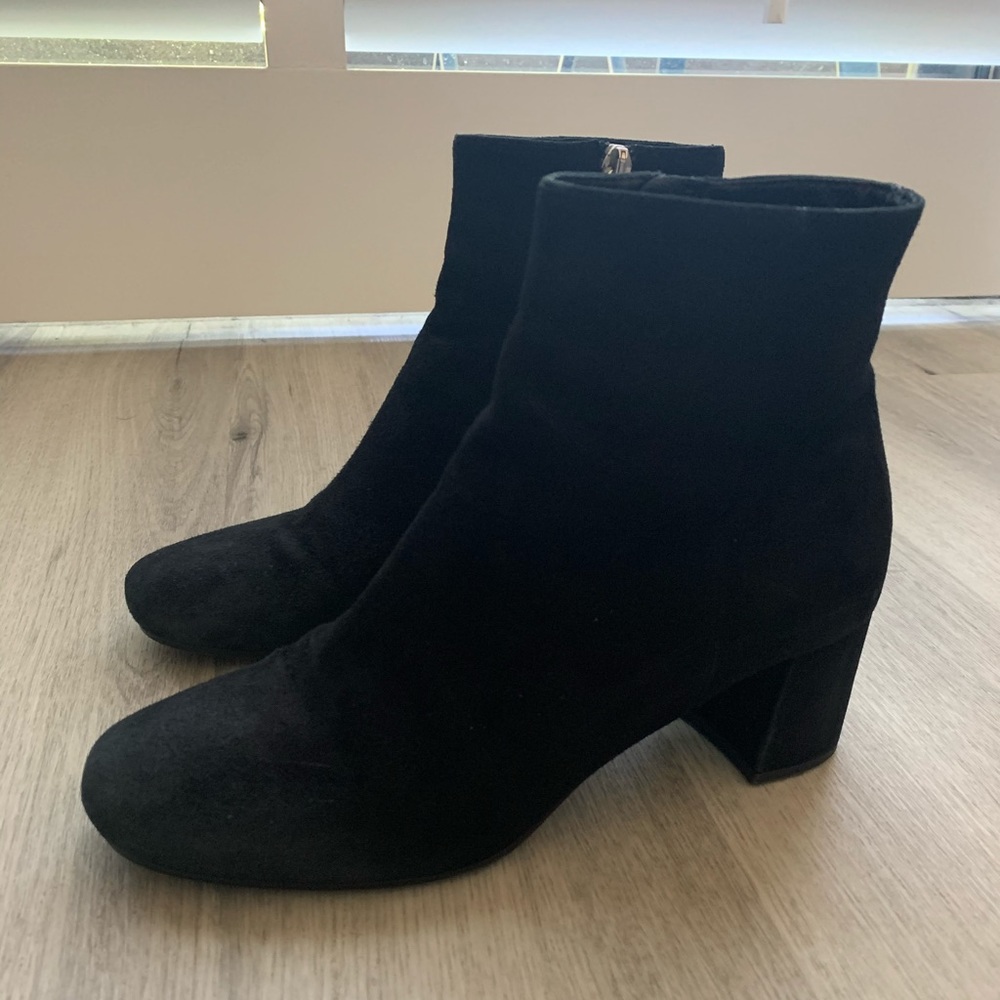 Classic Black suede PRADA booties block heel 35.5